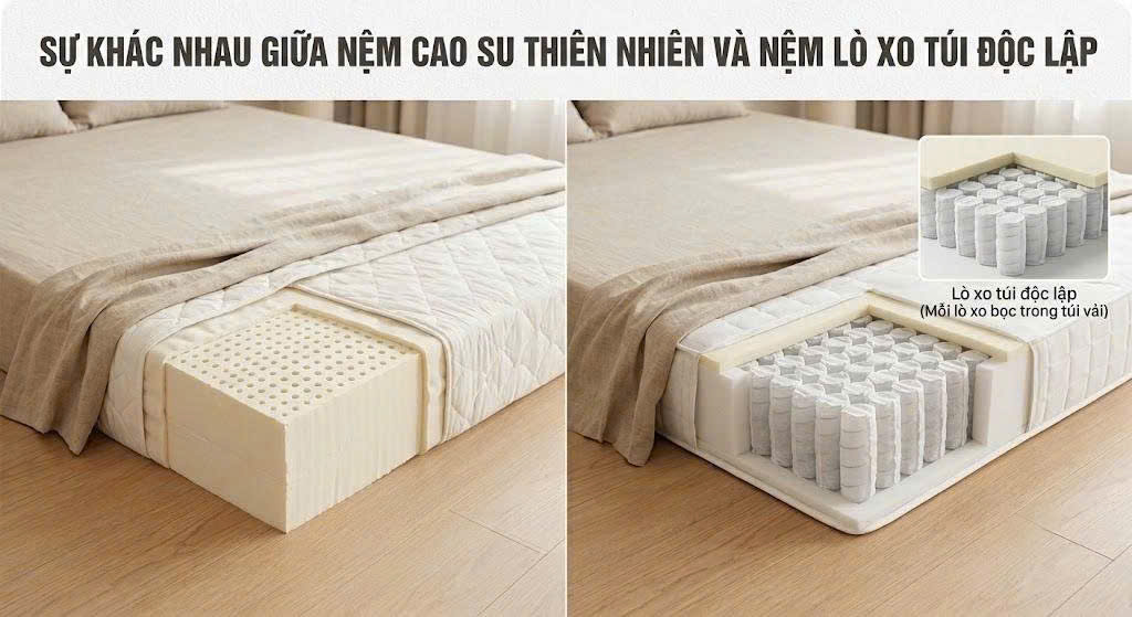Những điểm khác nhau giữa nệm cao su thiên nhiên và nệm lò xo túi độc lập