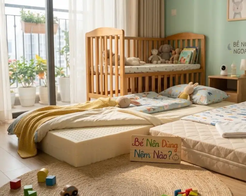 Nên dùng nệm bông ép hay nệm cao su cho trẻ nhỏ